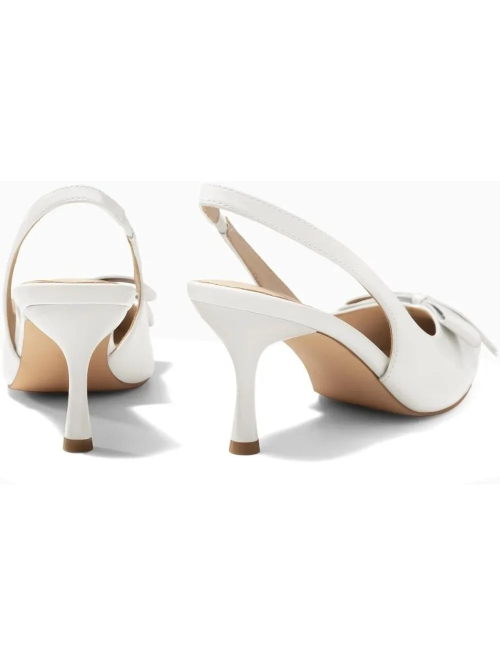 Women's White Slingback Kitten Heels Bow Closed Pointed Toe Pumps Slip on Shoes